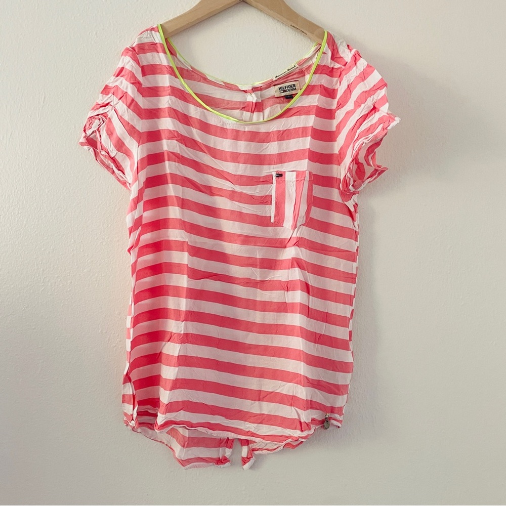 Tommy Hilfiger Tunic Tissue Top - Pink & White Striped - Picture 2 of 5